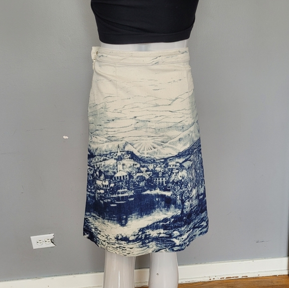 By Anthropologie Town Print Denim Skirt, VGUC, Size 0 - Picture 4 of 8